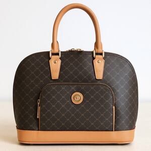 Rioni‎ Dome Handle Bag Monogram Print Leather with crossbody strap